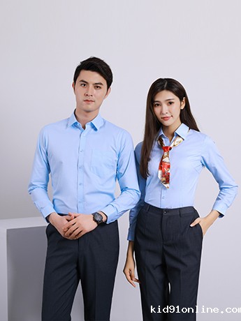 商务伟德公司官网地址 时尚衬衫男女士春秋季 蓝色时尚衬衫